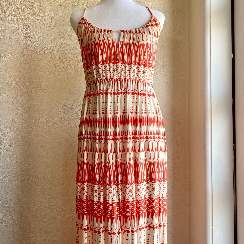 Anthropologie Deletta boho red and ivory maxi dress with keyhole cutout …